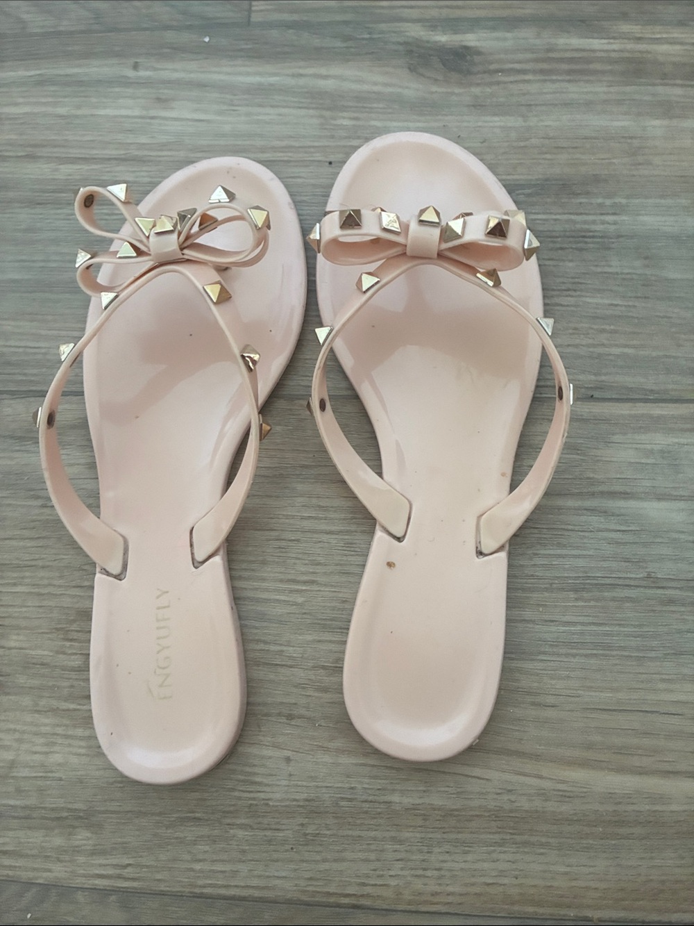 Women's Pink Bow Sandals with Gold Stud Accent - Picture 2 of 4